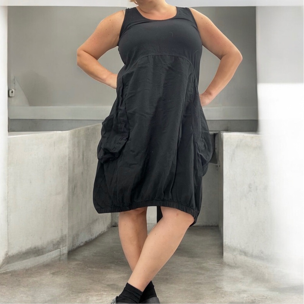 Ale Sleeveless Lagenlook Black‎ Dress Womens Large M Oversized Pockets Sharkbite